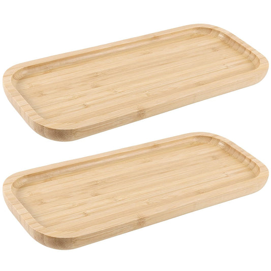 MUKCHAP 2 PCS Bamboo Vanity Tray,5 x12 Inch Rectangle Bamboo Tray Wood Serving Tray for Bathroom,Succulent Plant Pots,Organizing and Decor Display