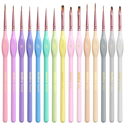Nicpro 15PCS Micro Fine Detail Paint Brush Set, Macaron Pastel Small Miniature Fine Tip Detail Brushes Kit for Acrylic Oil Watercolor, Craft, Models, Miniatures, Rock Painting, Paint by Numbers