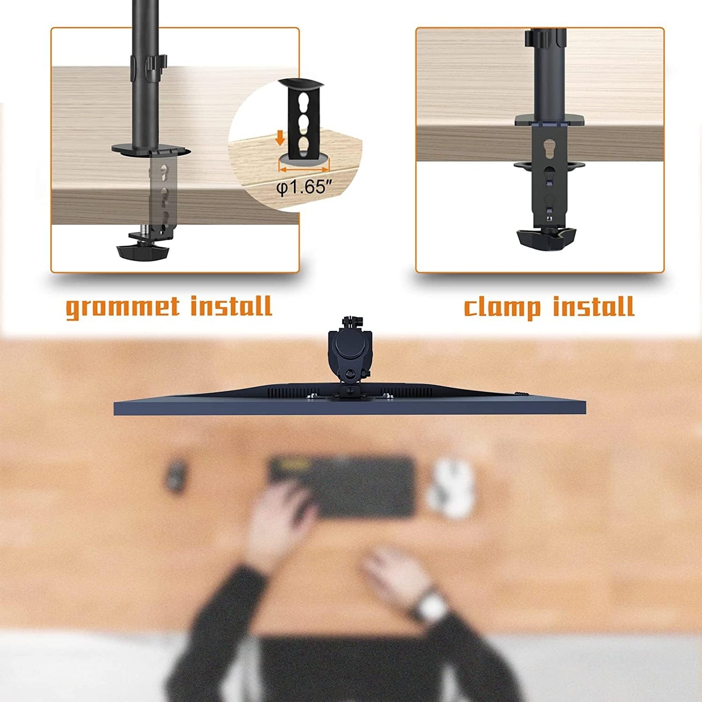 Bracwiser Single Fully Adjustable Monitor Arm Stand Mount Fits One Screen 13-32 inch 22lbs for Monitor Computer Screen 13 15 17 19 20 22 23 24 26 27 30 32 inch VESA 75 100 (MD7401)