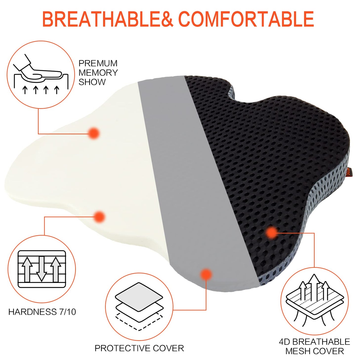 Car Seat Cushion, Memory Foam Seat Cushion, Car Seat Pad, Memory Foam Driver Seat Cushion to Improve Driving View, Seat Cushion Pillow for Car and Office Chair, Black