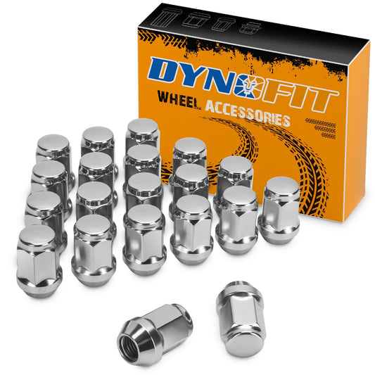 Dynofit M12x1.5 Lug Nuts Replacement for Honda Accord Civic CRV, Ford Fusion Focus Escape and Toyota RAV4 Camry Aftermarket Wheels, 20 Pieces Chrome One-Piece Closed End Lug Nut, Hex 19mm, Silver