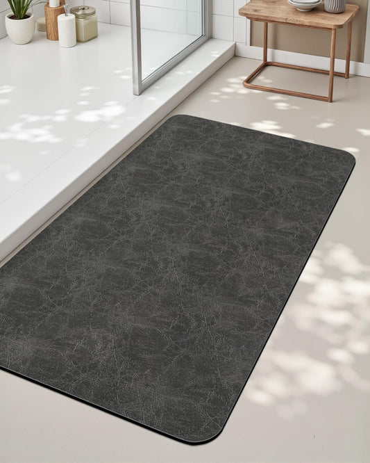 DEXI Thin Bath Mat Absorbent Quick Dry, 17x32 Rubber Non Slip Bathroom Rug, Washable Shower Floor Bathmat for Bathtub, Sink, Grey