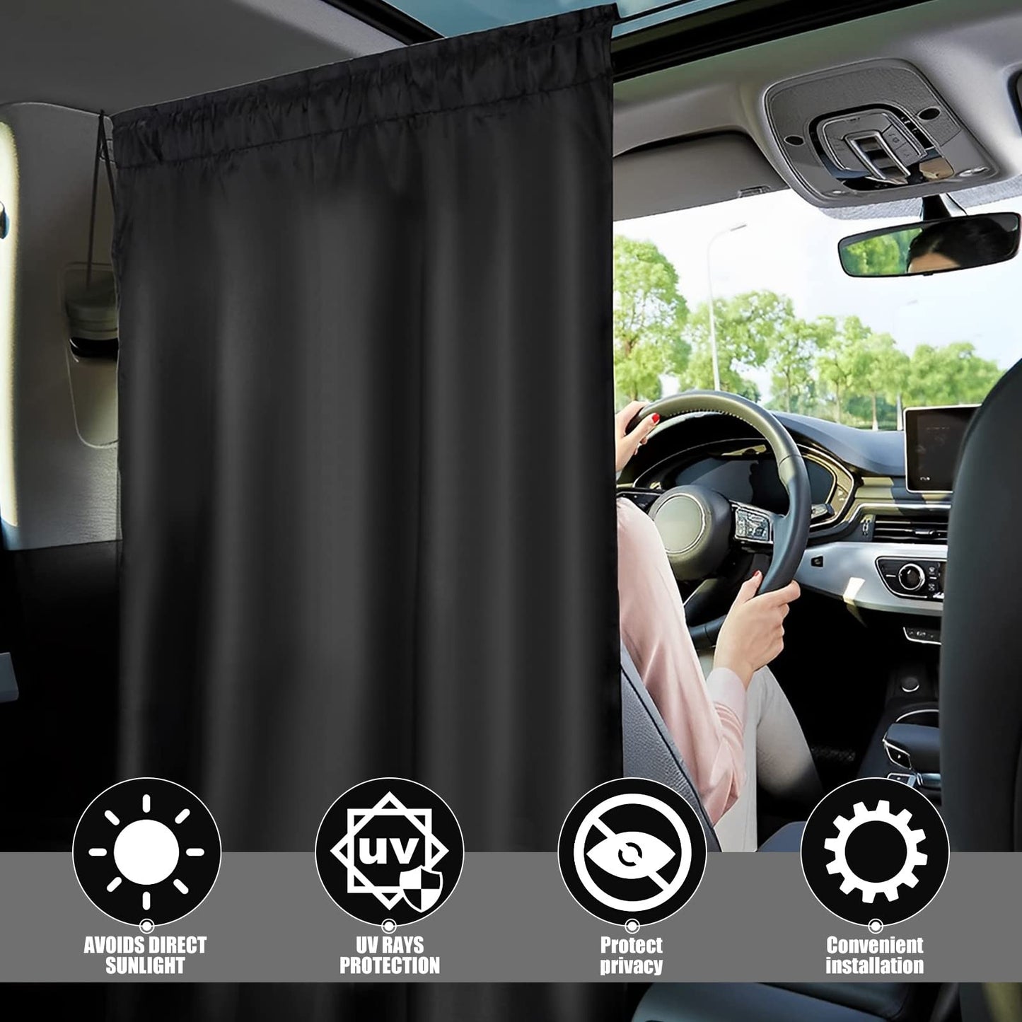 Car Privacy Curtains, Universal Car Window Shades Light Blocking Sunshades, Auto Blackout Curtains Baby Shades Wide Sedan SUV Sunshade Screen Covers for Travel Camping Nap Sleeping (3 pcs)