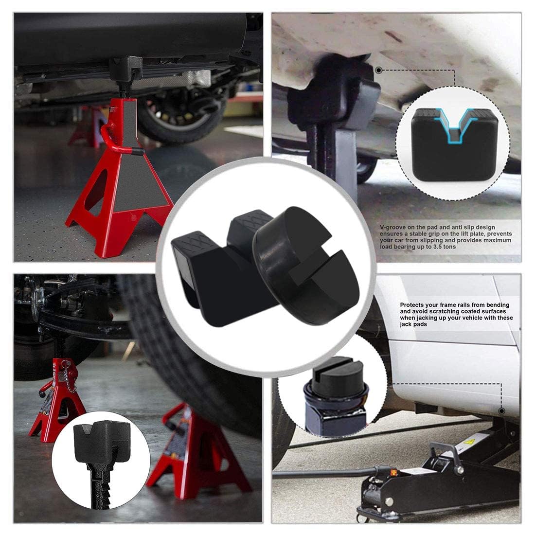 HXXF 2 Types Jack Stand Pads Adapter 4 Ton Universal Rubber Slotted Frame Rail Pinch welds Protector for Jack Stand (Black)