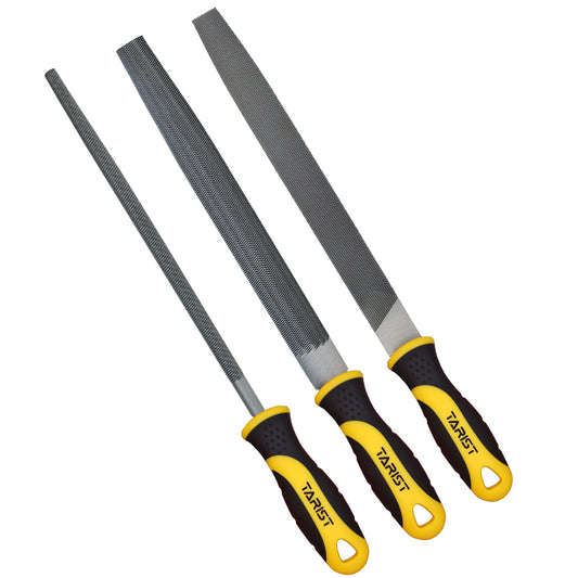 TARIST Metal File Set, 3-Piece, 8-inch,Professional Carbon Steel, Includes Flat/Half-Round/Round,Work for Metal, Wood and More