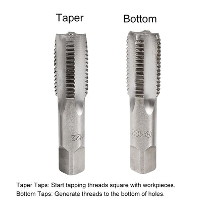 uxcell Metric Hand Tap M22 Thread 2.5 Pitch 4 Straight Flutes H2 Alloy Tool Steel Bottom & Taper Screw Tap Set Tapping Tools for Repairing 1 Pair