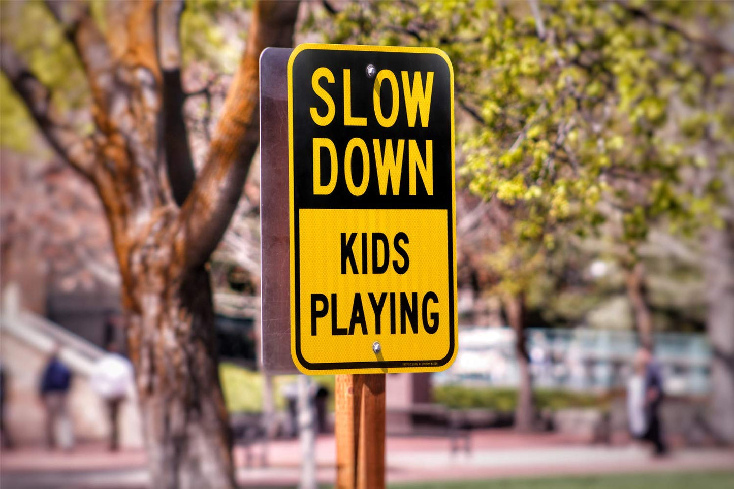 (2 Pack) Slow Down Sign, Slow Down Kids Playing Sign, 18 x 12 Engineer Grade Reflective Sheeting Rust Free Aluminum, Weather Resistant, Waterproof, Durable Ink
