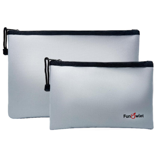 Fireproof Safe Money Document Bags - 2 Pack 13.4" x 9.8" and 10.6" x 6.7" Waterproof Zipper Bag, Fire & Water Resistant Storage Organizer Pouch for A4 A5 Documents Holder,File,Cash,Passport(Gray)