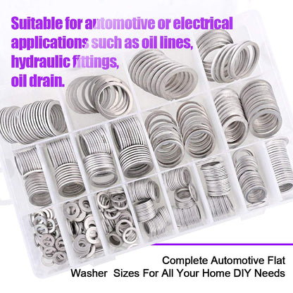 Swpeet 470Pcs Automotive Metric Oil Drain Plug Gasket Aluminum Flat Washer Assortment Kit, Including 18 Different Sizes - M6 M8 M10 M12 M14 M16 M18 M22 M24