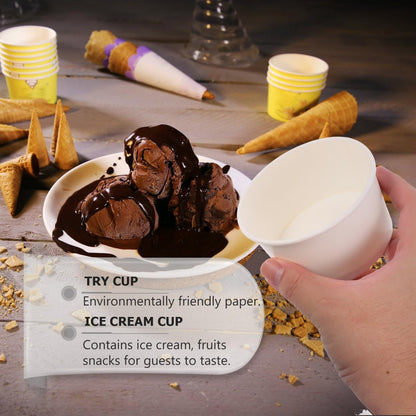 Hemobllo Disposable Dessert Cups with Lids 3Oz Paper Ice Cream Cups for Snacks Yogurt Pudding and Cold Treats 100 Pack Compact Size for Parties and Outdoor Use