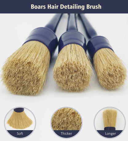 YeewayVeh 6PCS Car Detailing Brush Set, 3pcs Boars Hair Car Detailing Brushes, 3pcs Ultra Soft Detail Brush for Leather Seat Air Vents Engine Bay, Detail Brushes Car Detailing for Interior Exterior