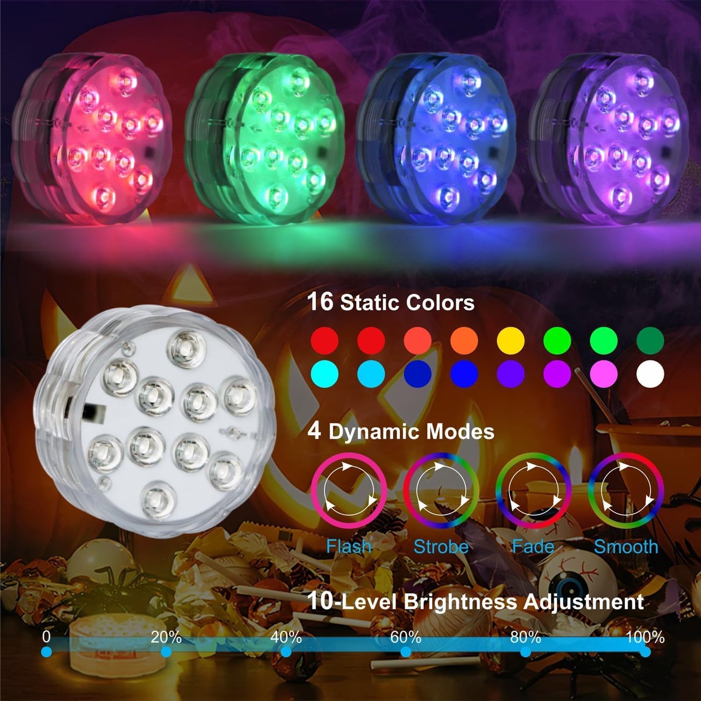 Submersible LED Lights with Remote, 16 Colors 4 Modes Battery Powered Color Changing Underwater LED Pool Lights for Pool Pond and Camping Bucket (4 Packs)