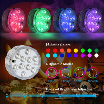 Submersible LED Lights with Remote, 16 Colors 4 Modes Battery Powered Color Changing Underwater LED Pool Lights for Pool Pond and Camping Bucket (4 Packs)