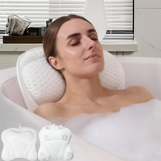 MQTQM Bath Pillow for Bathtub,Luxury Bathtub Pillow for Head and Back Support Soft 4D Mesh Fabric and Non-Slip Suction Cups Bath Tub Pillow Quick Drying and Machine Wash Suitable for Home Spa (White)