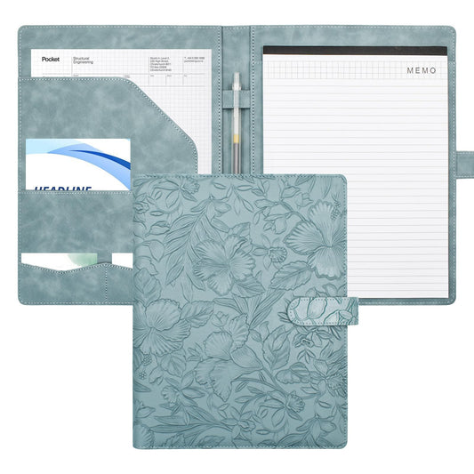 VANRA Padfolio Portfolio Binder Faux Leather Interview Resume Folder with Notepad, Document Organizer Card Holder, Letter-Sized Notepad Portfolio Organizer for Business School Office (Blue)