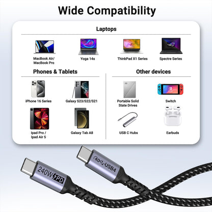 SUMPK 2m USB 4 Cable, 240W PD Fast Charging, 40Gbps Data Transfer, 8K Video Output, Compatible with Thunderbolt 4/3, iPhone 15Pro/15ProMax, Monitor