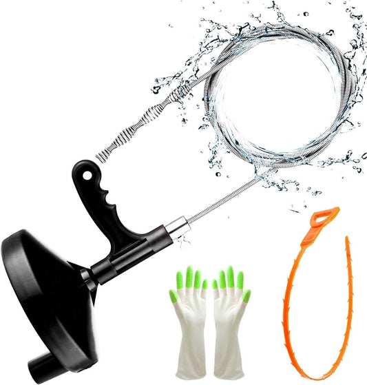 Plumbing Snake Drain Auger 25 Feet Pipe Snake Professional Drain Clog Remove Tool for Bathtub Drain, Kitchen Sink, Sewer, Comes with Gloves and 25 Inch Snake Hair Clog Remover