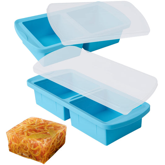 WENQING Silicone Freezer Tray with Lid 2 Pack Silicone Freezer Molds - Large Ice Cube Tray - Makes 4 Perfect 2 Cup Portions Soup Cubes Meal Prep Containers- Oven & Dishwasher Safe