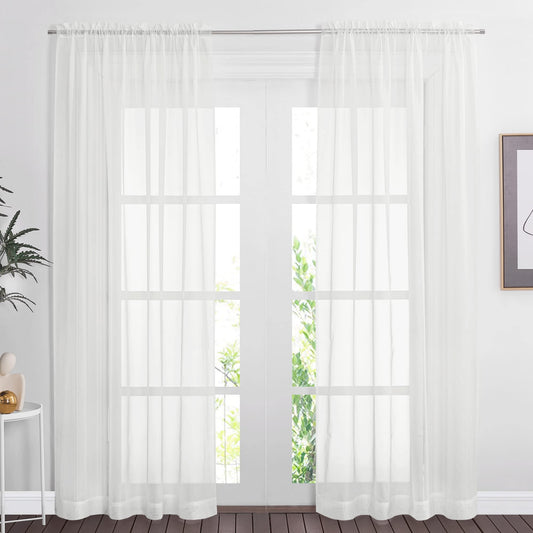 NICETOWN Rod Pocket Sheer Curtains for Living Room, Voile Sheer Curtains Vertical Blinds/Window Drapes for Bedroom, W60 x L84, Ivory, 2 Panels
