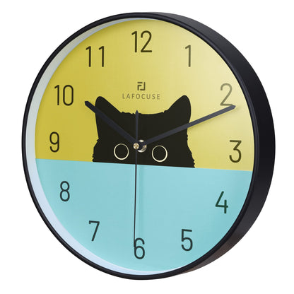 Lafocuse 12 Inch Silent Black Cat Wall Clock for Living Room, Horloge Murale Enfant Decorative Wall Clock for Home Decor, Battery Operated Modern Cute Kids Wall Clock for Kids Room Bedroom Playroom