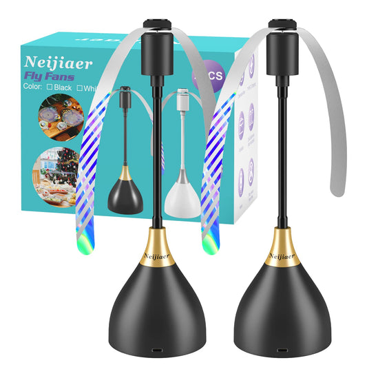 Neijiaer Fly Fans for Tables, USB or Batteries Powered, Soundless and Portable Fly Fan, Keeps Your Food Clean, Practical Fan with Soft Blades (Black 2 Packs)