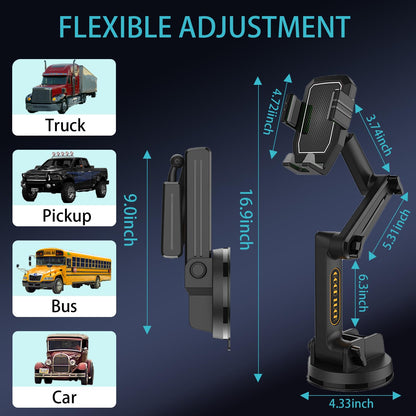 Joinyou Truck Phone Holder Mount Heavy Duty Super Suction Cup, Cell Phone Holder for Truck Dashboard Windshield 16.9 inch Long Arm & Stable, Compatible with iPhone & Samsung, Gray, Big Rig Truck
