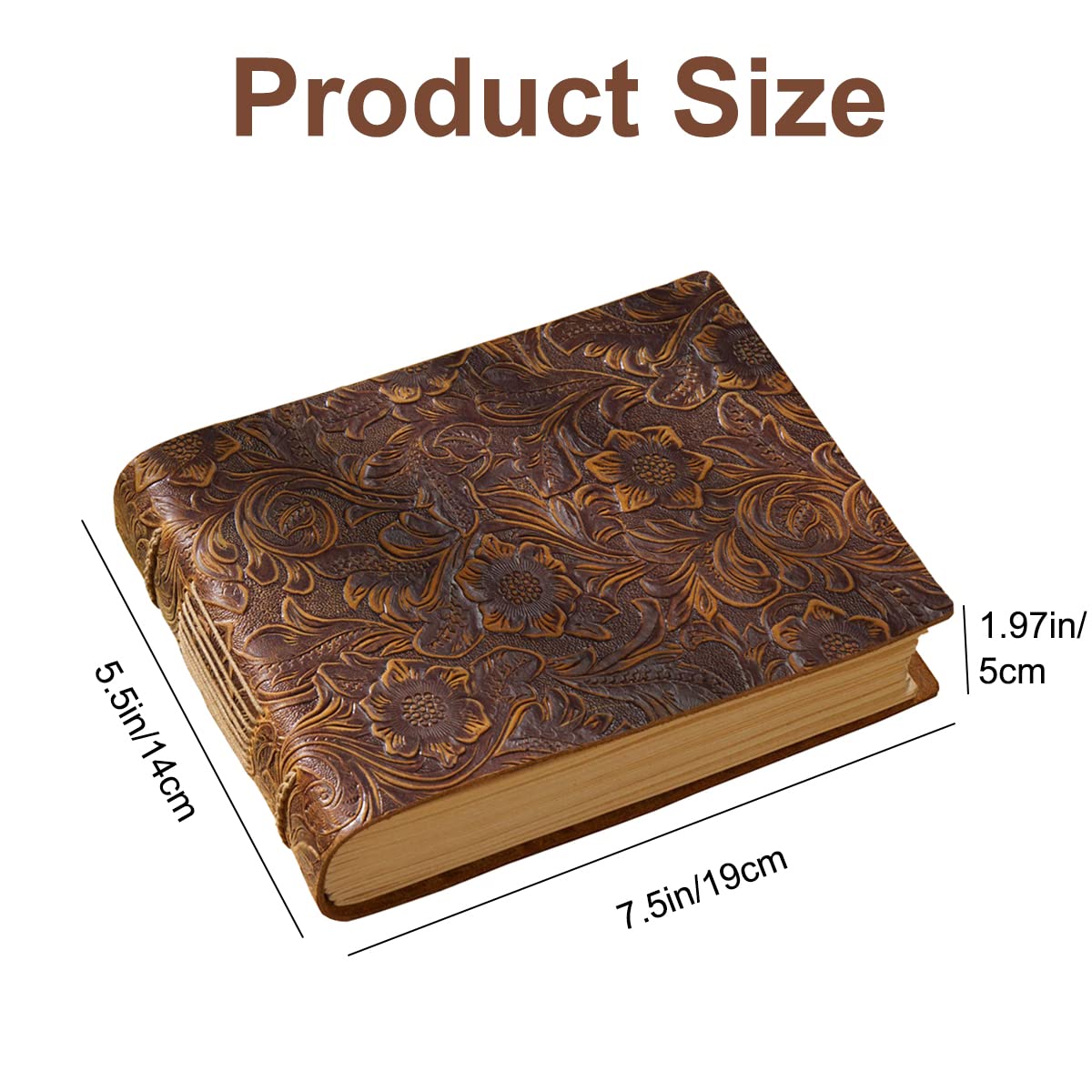 Acidea Vintage Embossed Sketchbook, Handcrafted Crazy Horse Leather Cover Journal Writing Notebook, Drawing Journal Daily for Men & Women Travelers, Artists, 400 Kraft Pages Brown 5.5 x 7.5 in