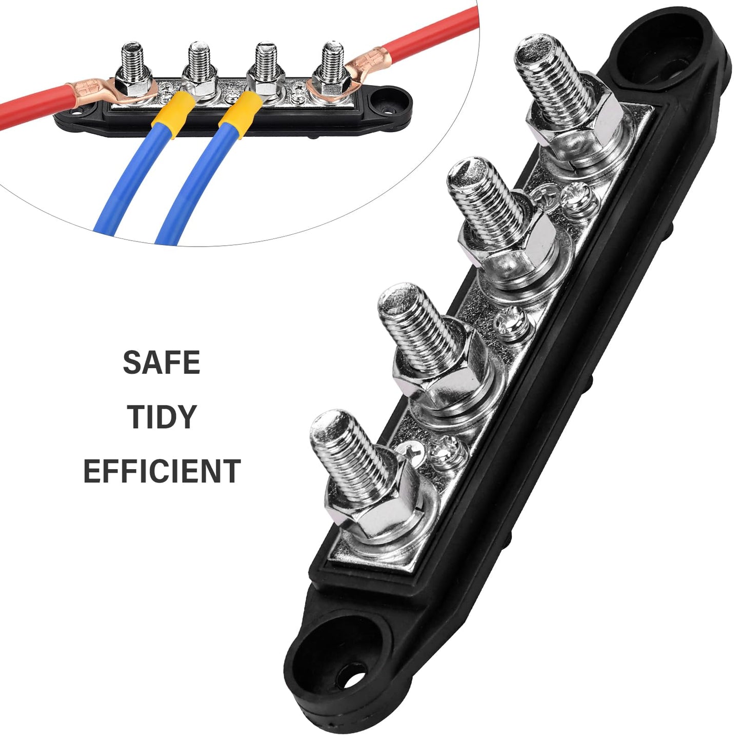 BEAUGIREW 12V 250A Bus Bar 3/8" Power Distribution Block 4 Studs Junction Block M10 Negative Positive Battery Busbar Terminal Block for Automotive Marine Solar System with Cover