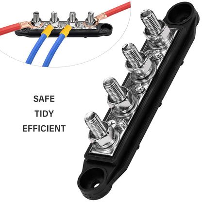 BEAUGIREW 12V 250A Bus Bar 3/8" Power Distribution Block 4 Studs Junction Block M10 Negative Positive Battery Busbar Terminal Block for Automotive Marine Solar System with Cover
