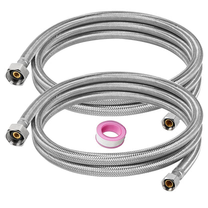 60" Faucet Supply Line,3/8" Comp x 1/2" FIP Flexible Faucet Connector,Stainless Steel Braided Supply Line for Long Distance Use of Faucet Sink, Water Heater, Angle Valve（Plumbers Tape Include