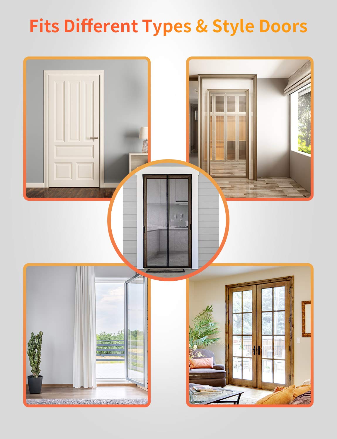 FEGO Magnetic Screen Door Fits Door Size 32"x80", Door Screen Itself Size 34"x81" Enjoy Breeze, Reinforced Fiberglass Mesh Anti-Tearing, Hands Free Entry, Pets & Kids Friendly for Patio/Front/Doorway