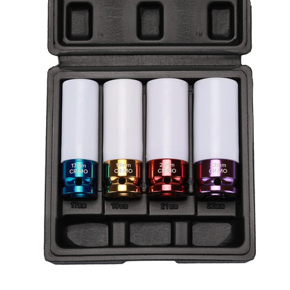EMENTOL 4PCS 1/2" Drive Thin-Walled Impact Drive Lug Nut Socket Set, CR-MO, Metric, Protective Wheel Impact Socket Set-17mm, 19mm, 21mm, 22mm