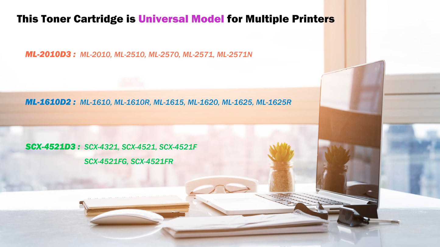 Ultra Toner® Compatible Replacement for Samsung ML-2010 ML-1610 Black Toner SCX-4521 ML1610 ML-1610R ML-1615 1620 1625 1625R ML2010 2510 2570 2571 2571N SCX-4321 SCX-4521 4521F 4521FG 4521FR (2 PK)