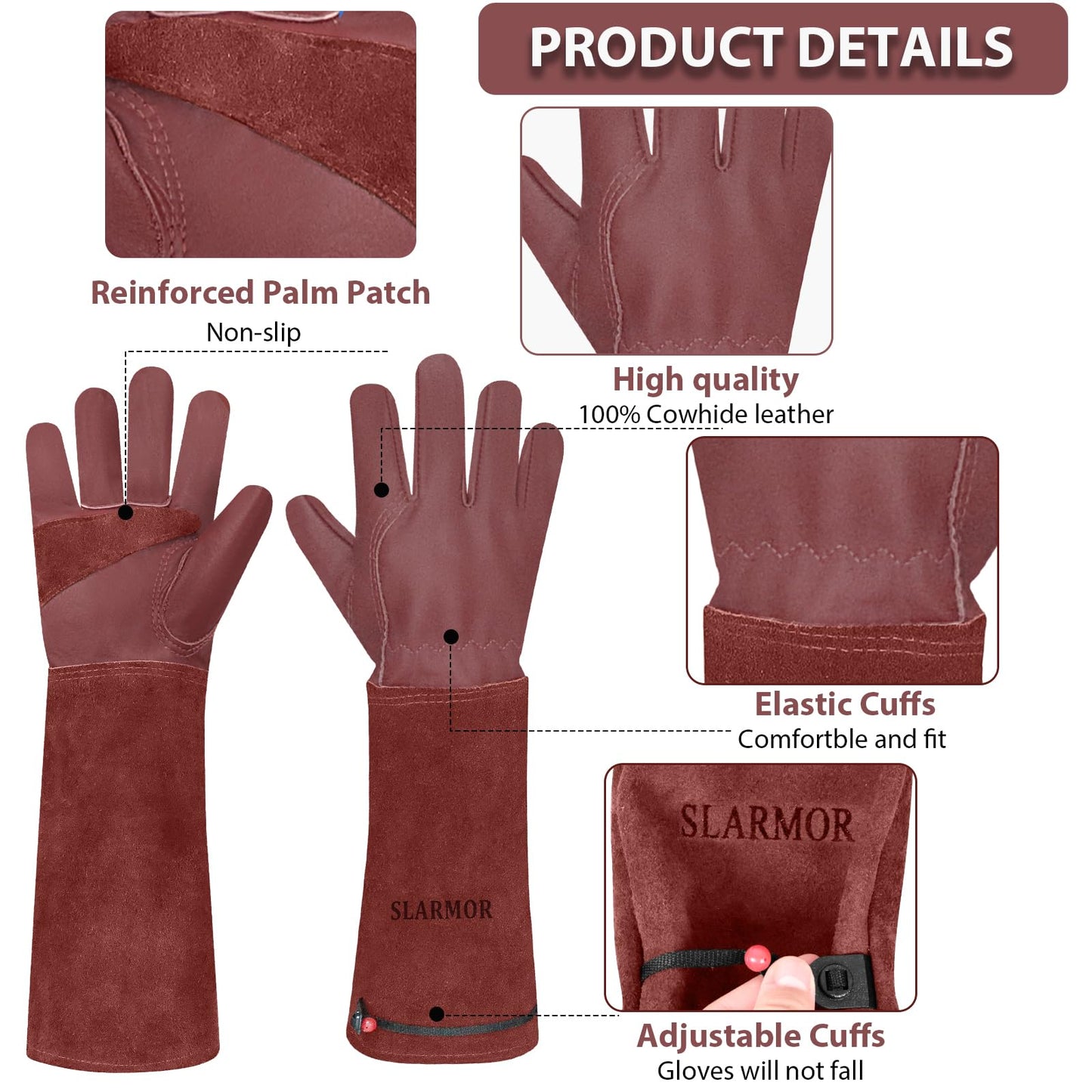 1 Pair Long Gardening-Gloves Women/Men-Thorn proof Rose Pruning Heavy Duty Gauntlet