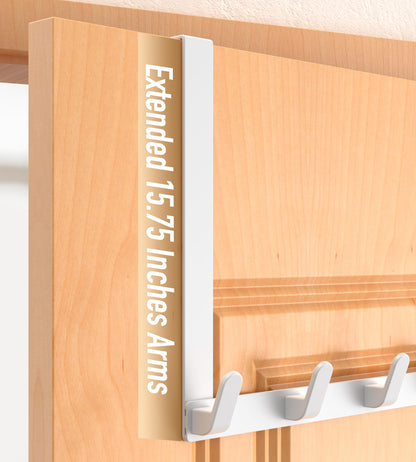 Long Over The Door Hooks, Heavy Duty Door Hanger for Winter Coat, with 15.75" Extended Arms for Easier Access by Women, L16C, Fits Standard 1 3/8'' Doors, Towel Racks Organization for Bathroom, White