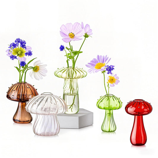 Mushroom Plant Propagation Jars Set of 5 – Colorful Hydroponic Vases for Indoor Plants, Fungi Decor & Mini Terrarium – Plant Propagation Glass Planter, Mushroom Gifts for Women, Home & Dining Room