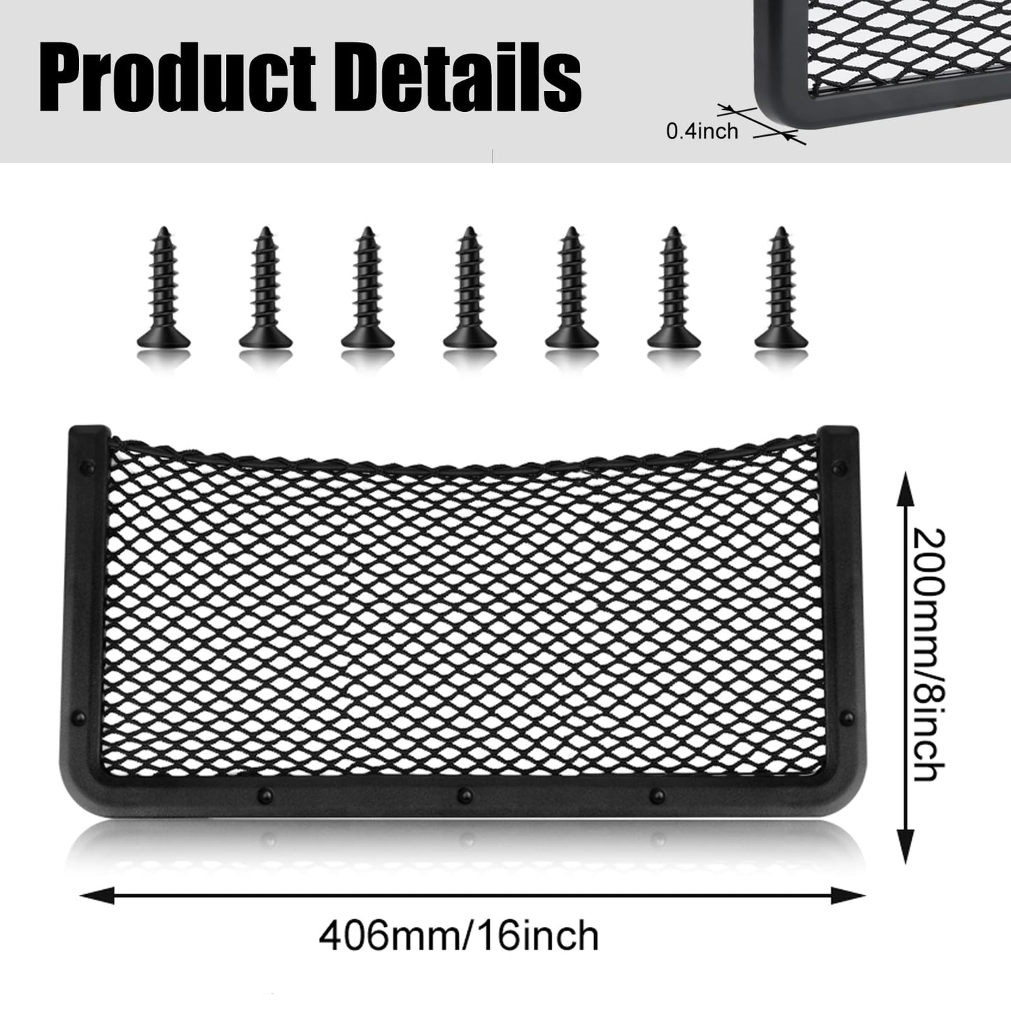 2 Pieces Large ABS Plastic Frame Car Storage Net Bag Phone Car Mesh Net Holder RV Storage Boat Cargo Pocket Organizer Framed Mesh Net Pocket with Screws for Auto RV Net(16 x 8 Inch)