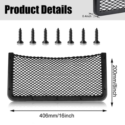 2 Pieces Large ABS Plastic Frame Car Storage Net Bag Phone Car Mesh Net Holder RV Storage Boat Cargo Pocket Organizer Framed Mesh Net Pocket with Screws for Auto RV Net(16 x 8 Inch)
