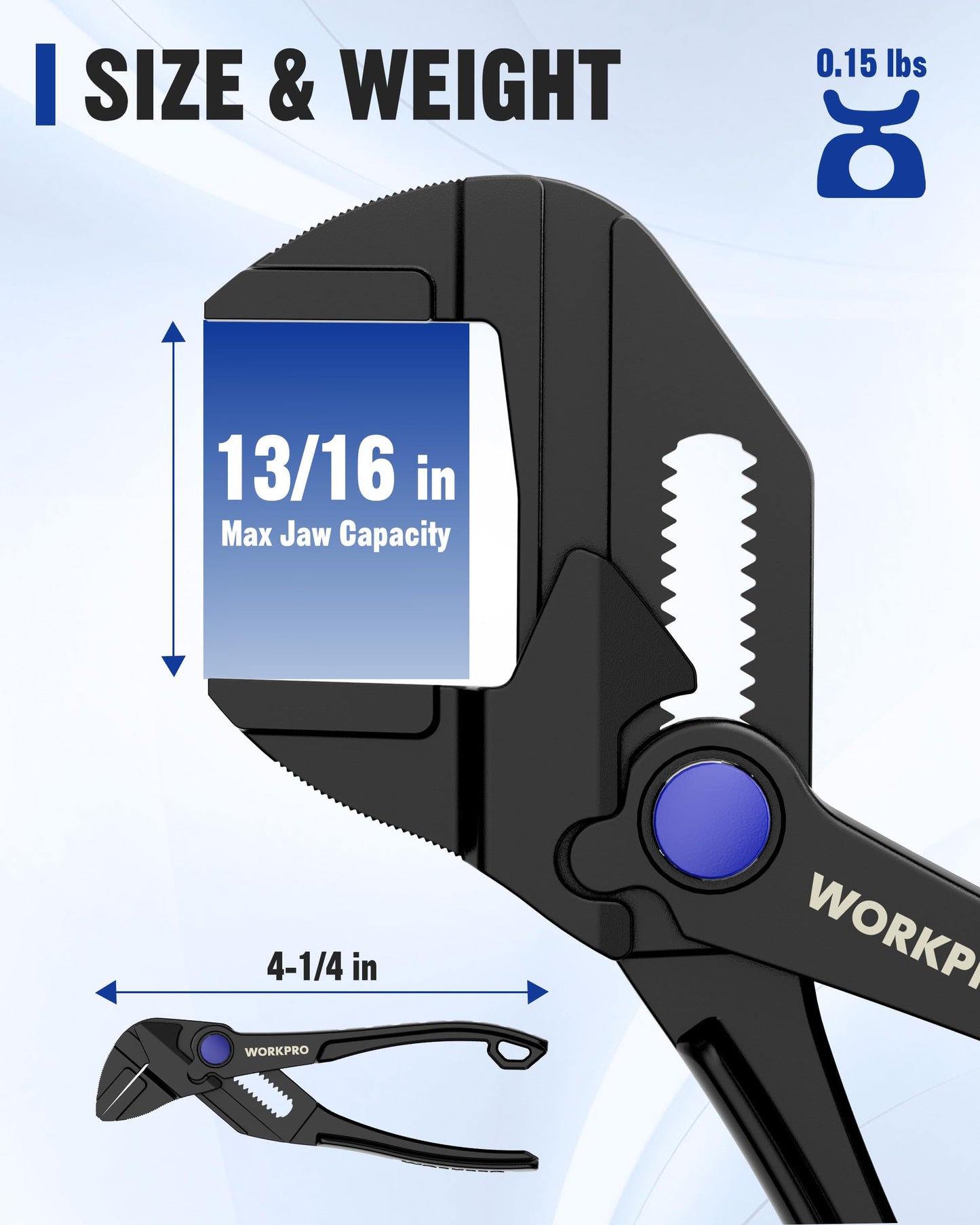 WORKPRO Mini Pliers Wrench — 4" Compact Adjustable Smooth-Jaw Pliers, Anti-Rust Alloy Steel Wrench Pliers for Tight Spaces, Home & Versatile Use, Black
