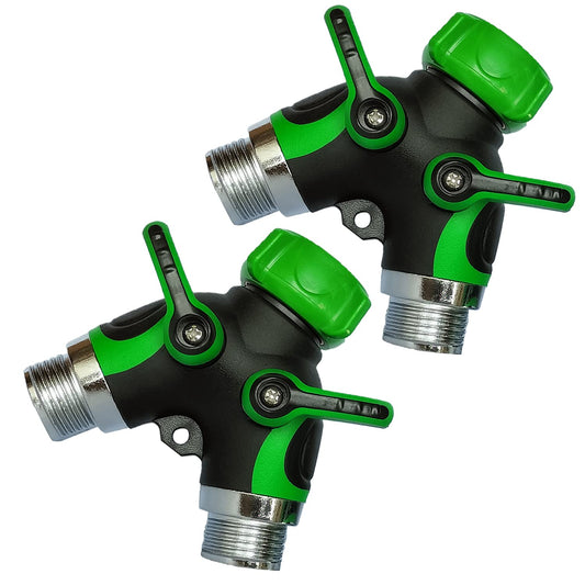 Set of 2 Y Hose Splitters 2 Way, Hose Connector Garden Outdoor Faucet -Water Tap Garden Hose Shut Off Valve Connector for Lawn and Garden- with Comfortable Rubberized Grip (HSLG58)
