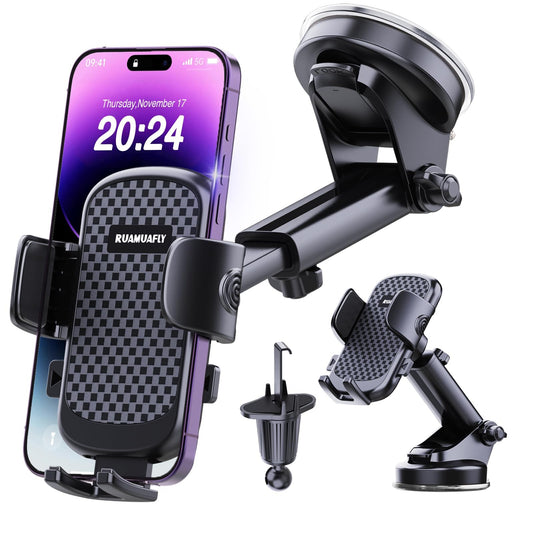 [Ultra-Stable] Car Phone Holder【2026 Strongest Suction & Hook】Cell Phone Mount for Dashboard Windshield Vent,Mobile Stand Base Truck Cradle for iPhone 17 Pro Max 16 15 14 13 12 Samsung S25 S24 Android