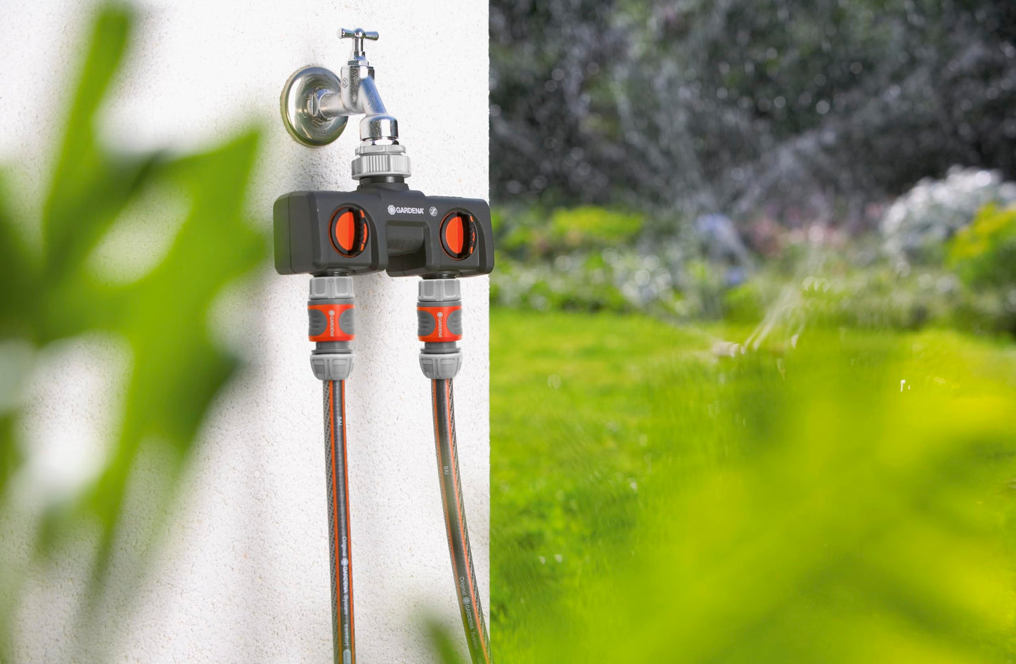 Gardena 8193 Two-Way Garden Hose Splitter with Flow Control Valves, Connect 2 Hoses to 1 Tap, Made in Germany