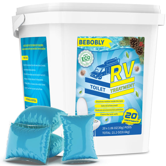 RV Toilet Treatment Drop Ins, Extra Strength Septic Tank Treatment & Cleaner, Waste Breakdown/Odor Control, RV Black Tank Treatment for RVs, Boats & Portable Toilets, Odor Eliminator, 20 Packs