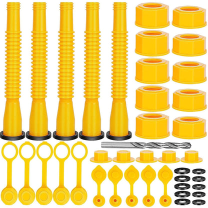 Gas Can Spout Replacement, Includes Nozzle, Vent caps, Rubber Gasket, Drill bits, Auxiliary Base Cap, Two Models Spout Cap Replacement Gas Spouts for Most of Cans (yellow)
