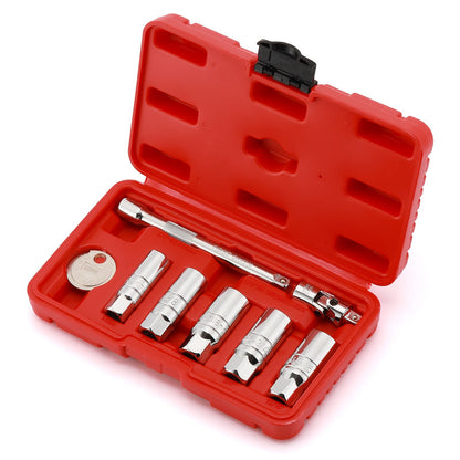 CASOMAN 3/8" Dr. Spark Plug Socket Set, 6-Point, Include 6-Inch Extension Bar, Unviersal Joint & Spark Plug Gapper, 8Piece Set, CR-V Steel