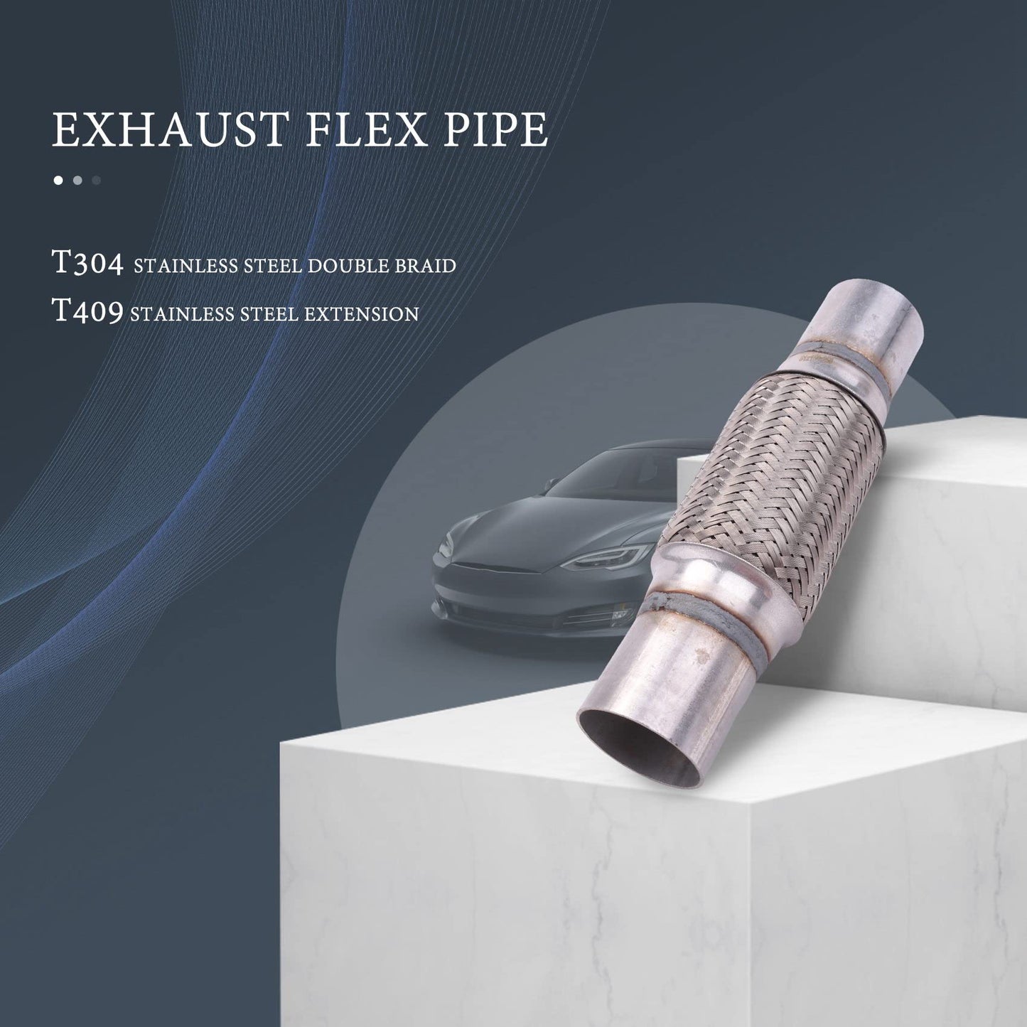 Teppich 2" x6" Exhaust Flex Pipe Stainless Steel Double Braid 10" OL Universal Modified Stainless Steel Flexible Connection Braided Pipe