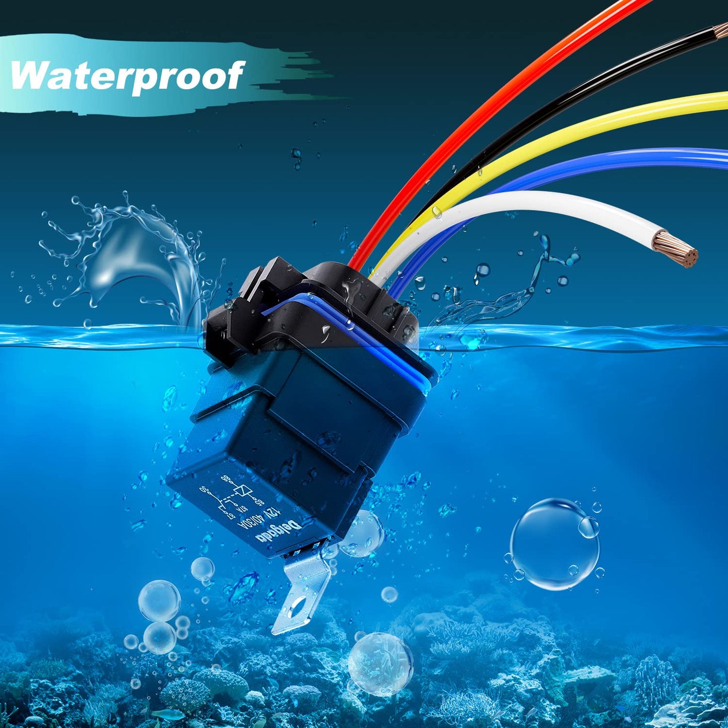 Delgada 40/30 Amp Relay 12V Waterproof Automobile Relay 5 PIN SPDT with Harness Socket Set 14 AWG Copper Wires for Boat Truck Motorcycle