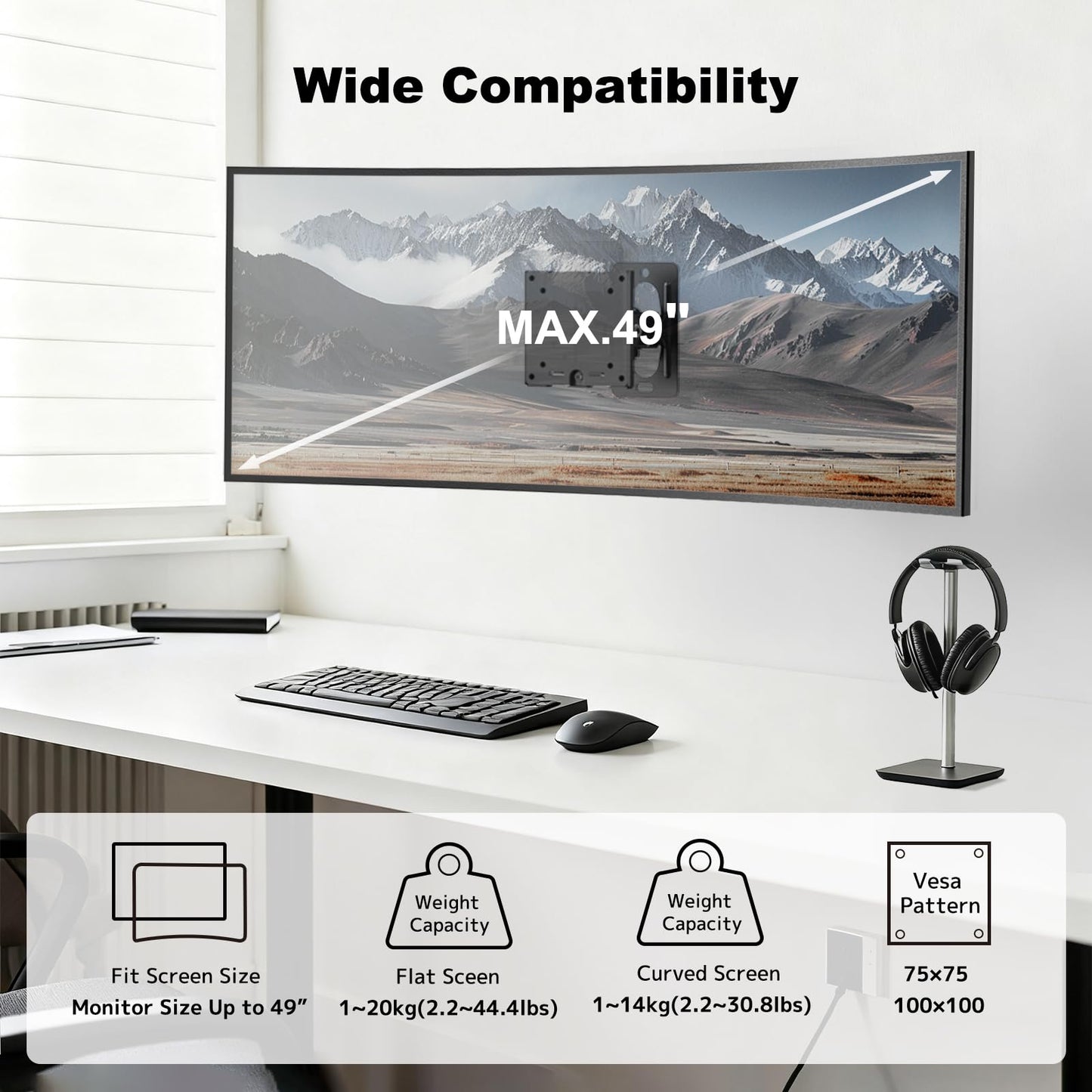 PUTORSEN Monitor Wall Mount for 17–49 Inch Ultrawide Screens,Heavy Duty Monitor arm up to 44 lbs with Swivel,Tilt & Rotation,VESA 75x75 & 100x100,Black