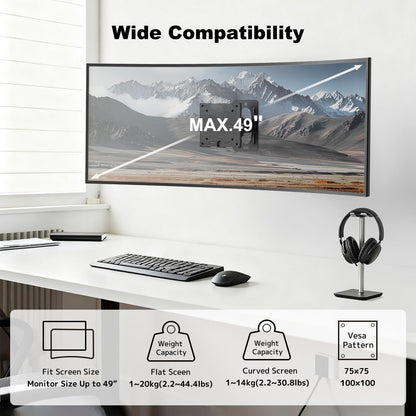 PUTORSEN Monitor Wall Mount for 17–49 Inch Ultrawide Screens,Heavy Duty Monitor arm up to 44 lbs with Swivel,Tilt & Rotation,VESA 75x75 & 100x100,Black