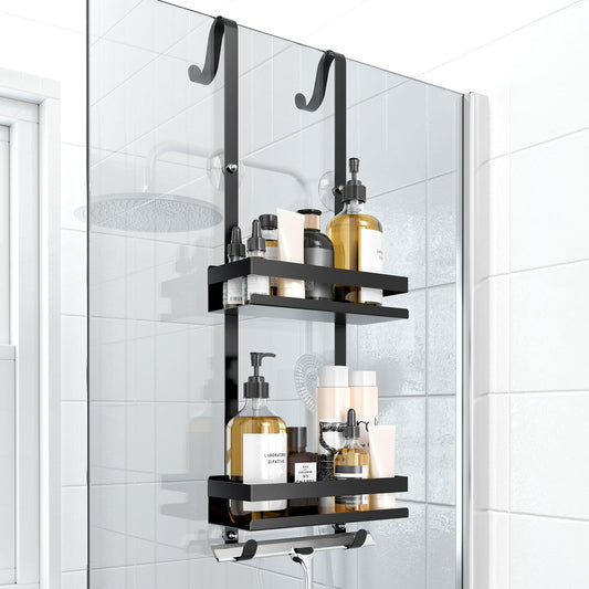 Over the Door Shower Caddy, Hanging Shower Organizer Shelf Basket Storage Rack for Frameless Glass Black Shower Caddy Hanging, Bathroom Organizers, Shower Shelves Bathroom Accessories Set,